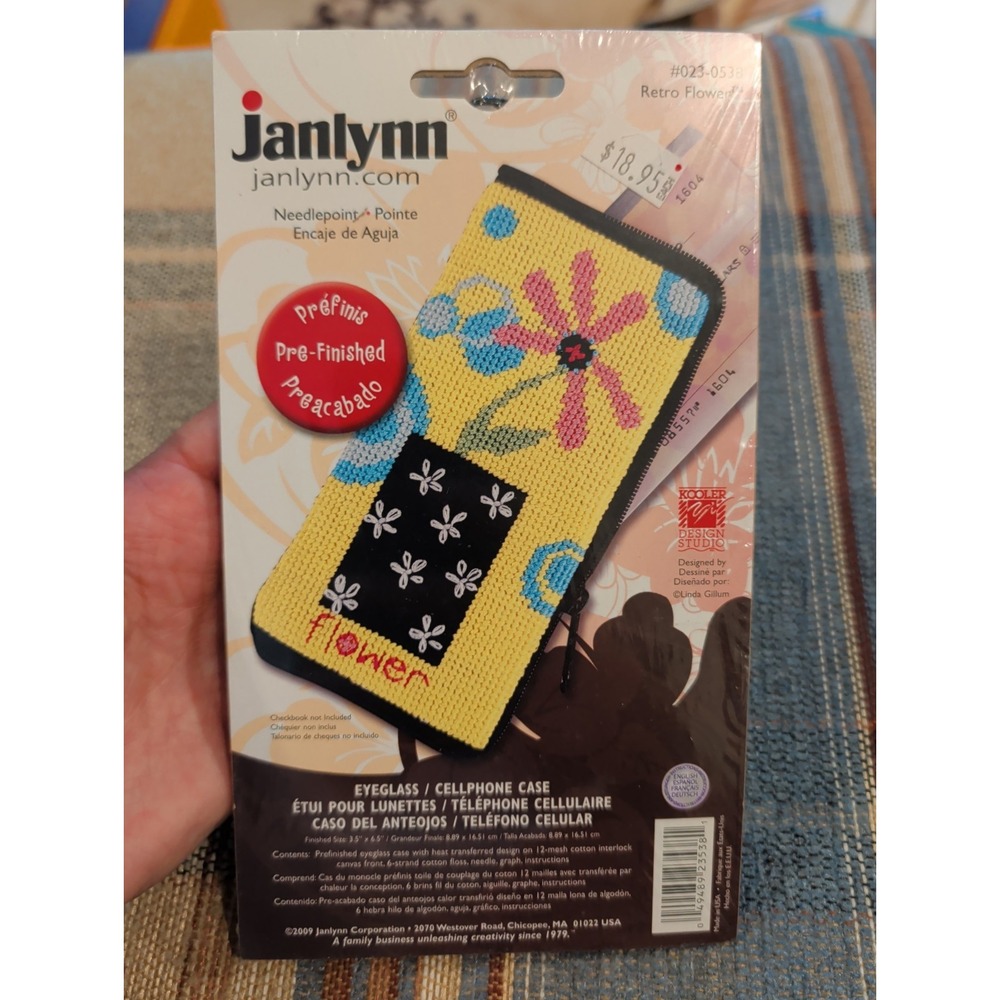 New Vintage Needlepoint Kit Janlynn Eyeglass Cell Phone Case Finish 3.5 x 6.5"